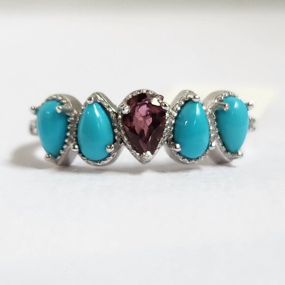 NWT 925 Sleeping Beauty Turquoise & Garnet Ring Size 7 - Picture 8 of 12